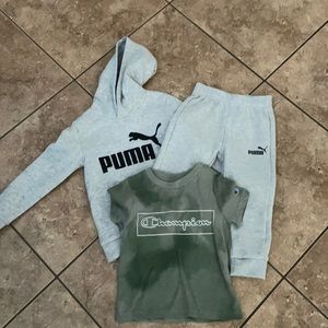 Boys puma sweatsuit and champion t shirt